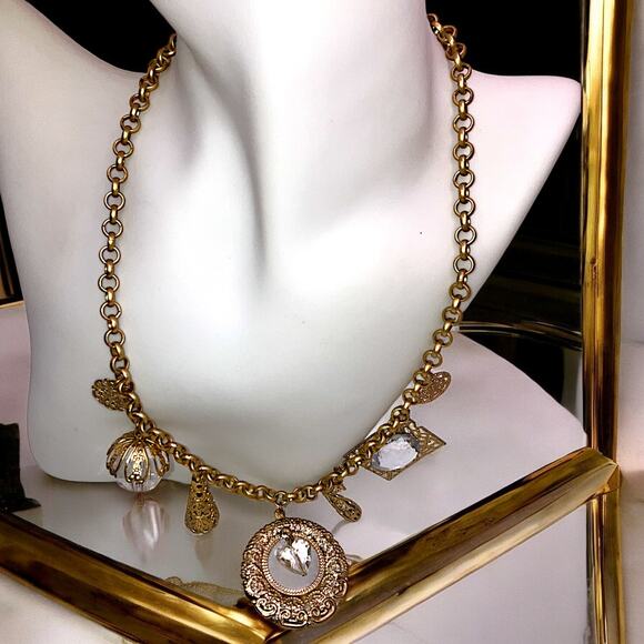 Vintage Filigree Charms Gold-Tone 18 1/8" Necklace! - Picture 1 of 16